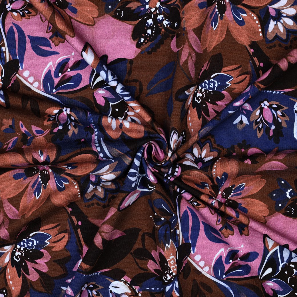FRENCH TERRY DIGITAL FLOWERS BROWN #7