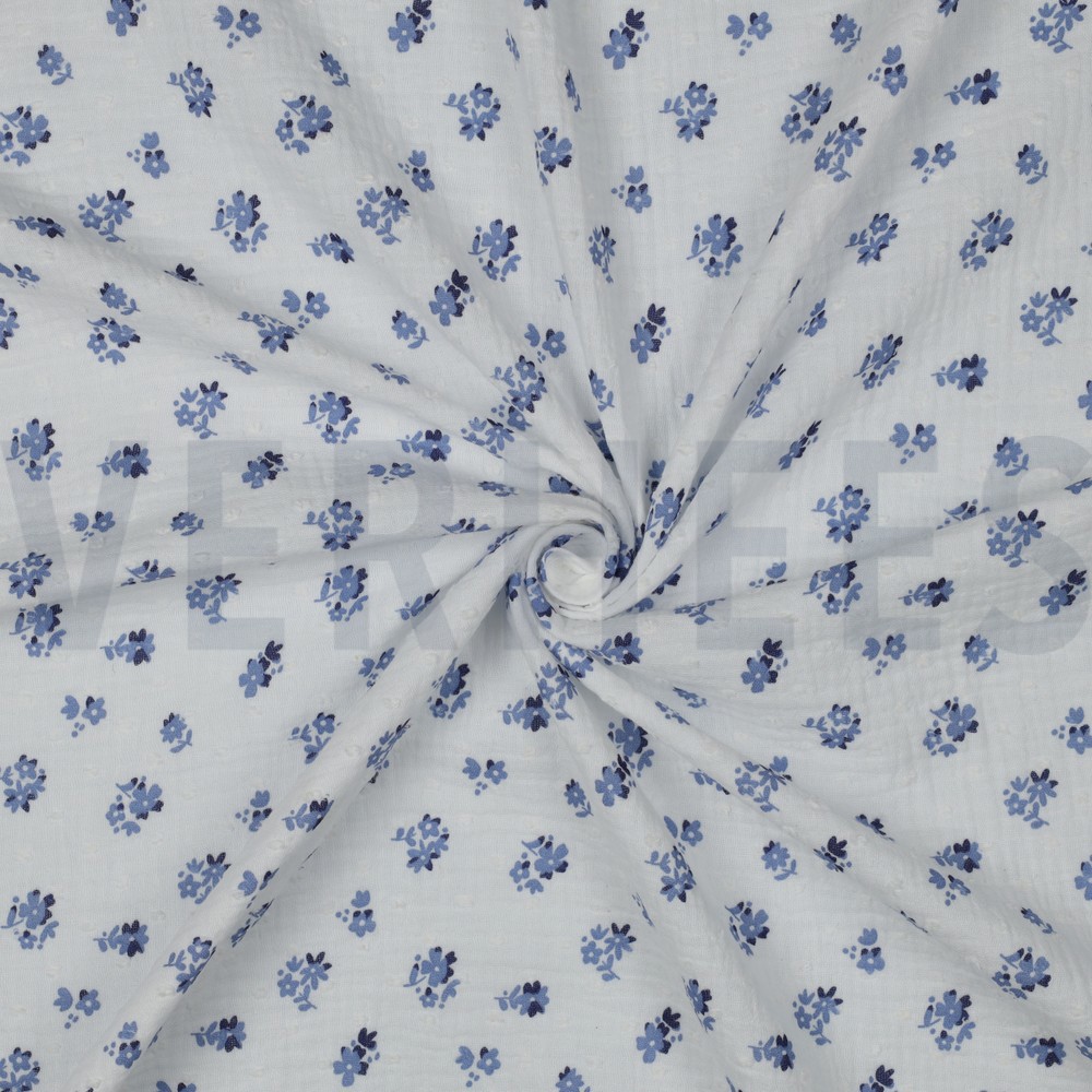 DOUBLE GAZE DE COTON DOBBY FLEURS BLANC #7