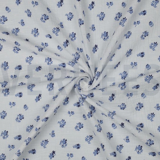 DOUBLE GAZE DE COTON DOBBY FLEURS BLANC #7