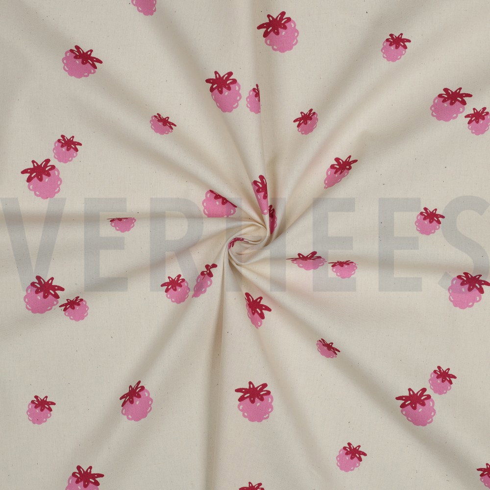 POPELINE DE COTON GOTS NATUREL BAIES NATUREL/FUCHSIA #7