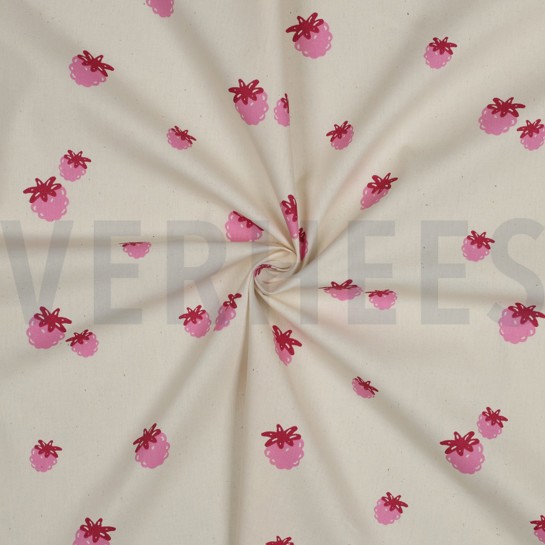 BAUMWOLLE POPELINE GOTS NATURAL BEEREN NATUR/FUCHSIA #7