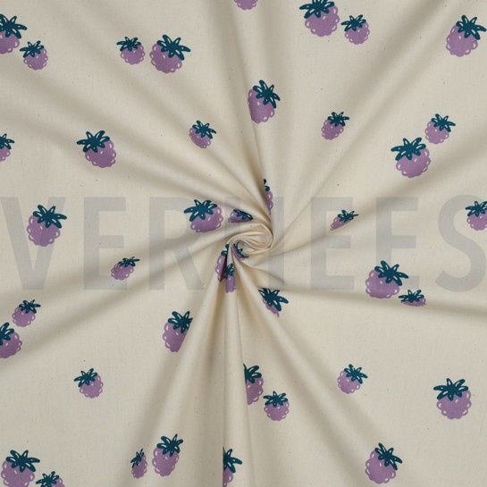 BAUMWOLLE POPELINE GOTS NATURAL BEEREN NATUR/PETROL #7