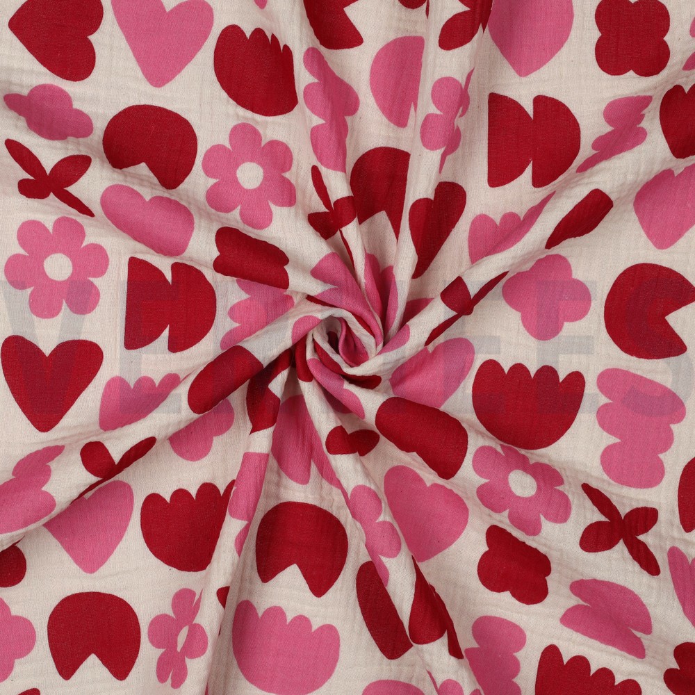 DOUBLE GAUZE GOTS NATUREL LIEFDEVORMEN NATUREL/FUCHSIA #7