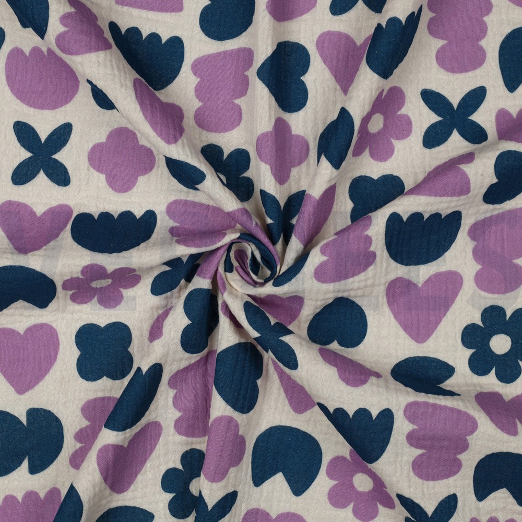 DOUBLE GAZE DE COTON GOTS NATUREL FORMES D’AMOUR NATUREL/PÉTROLE (high resolution) #3