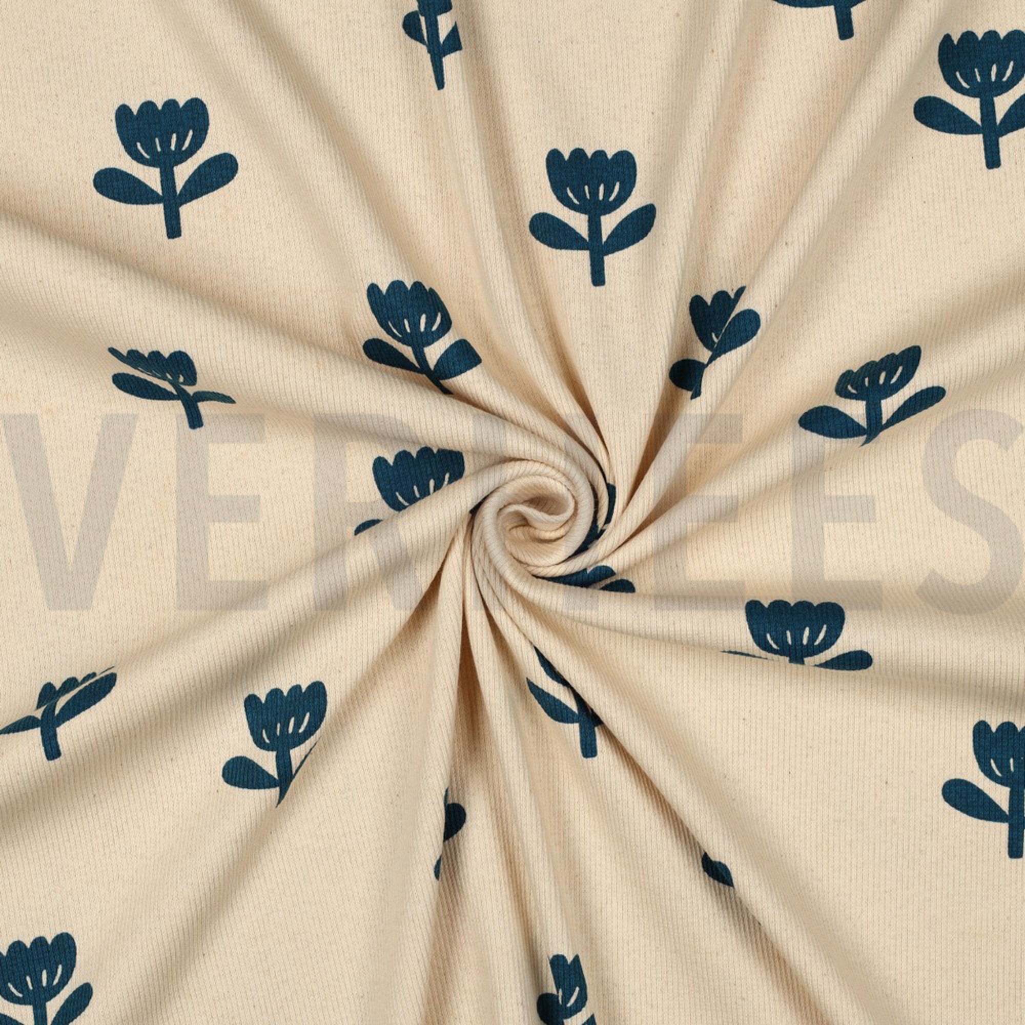 JERSEY CÔTELÉ GOTS NATURAL FLEURS NATUREL/PÉTROLE (high resolution) #3