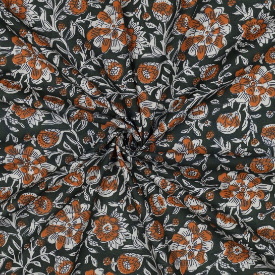 HANDCRAFTED BLOCK-PRINTED COTTON FLOWERS GREEN #7