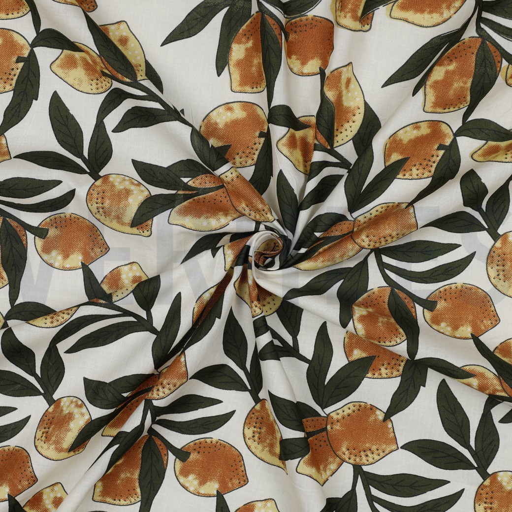 HANDCRAFTED BLOCK-PRINTED COTTON LEMONS WHITE #7