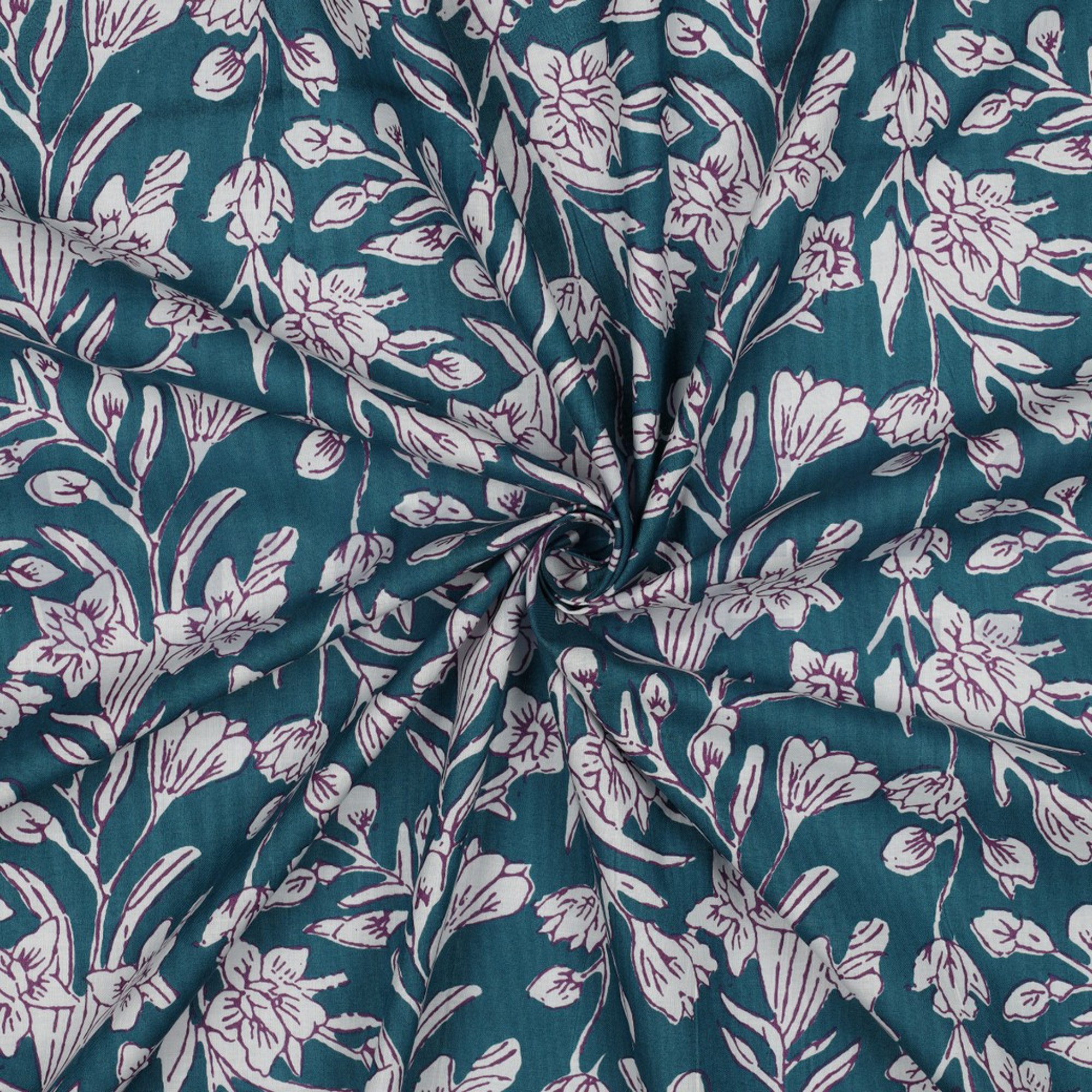 HANDCRAFTED BLOCK-PRINTED COTTON FLOWERS PETROL (high resolution) #3