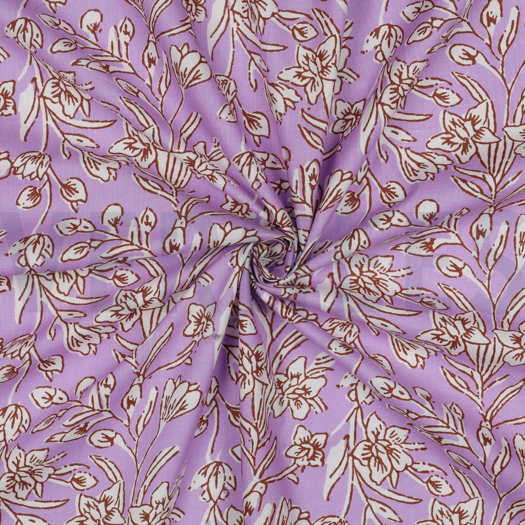 HANDCRAFTED BLOCK-PRINTED COTTON FLOWERS LILAC #7