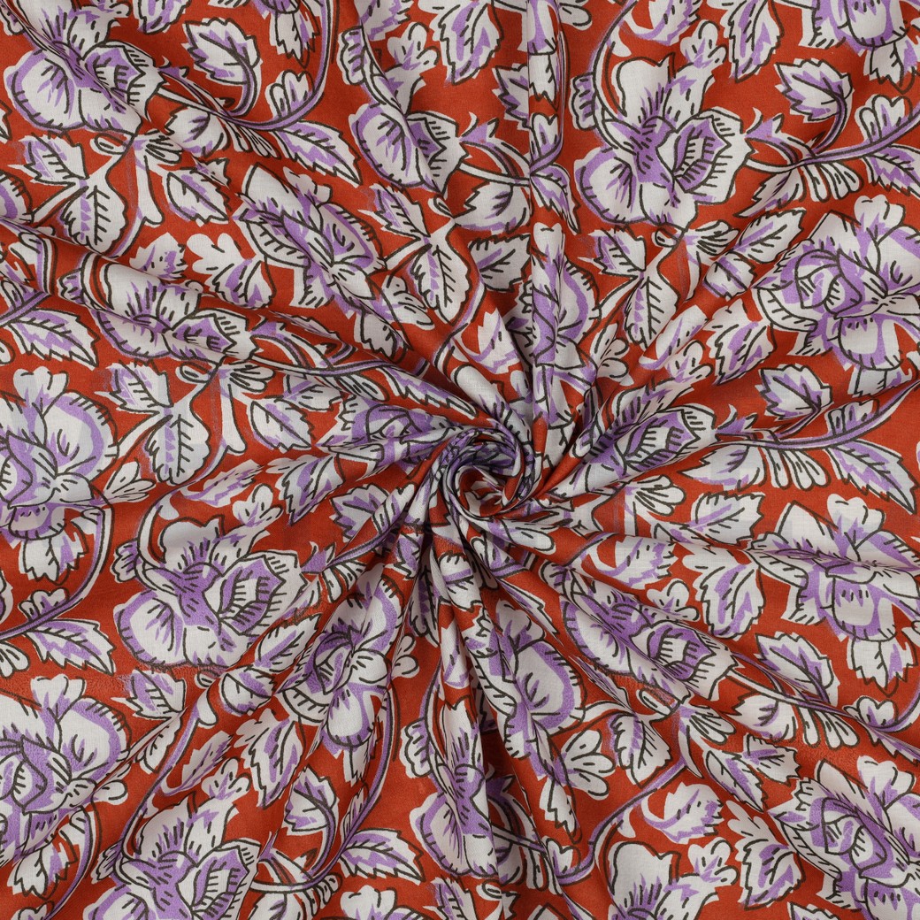 HANDCRAFTED BLOCK-PRINTED COTTON FLOWERS TERRACOTTA #7