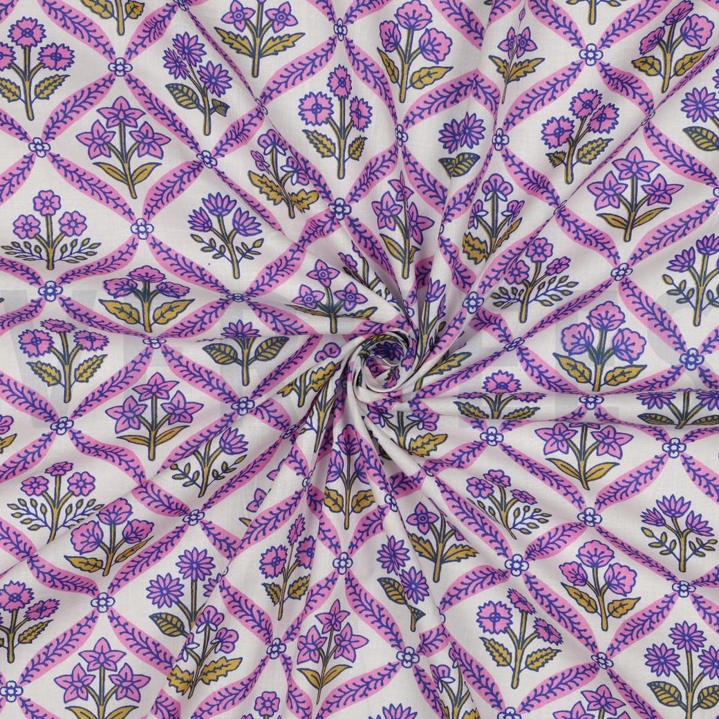 HANDCRAFTED BLOCK-PRINTED COTTON FLOWERS WHITE #7