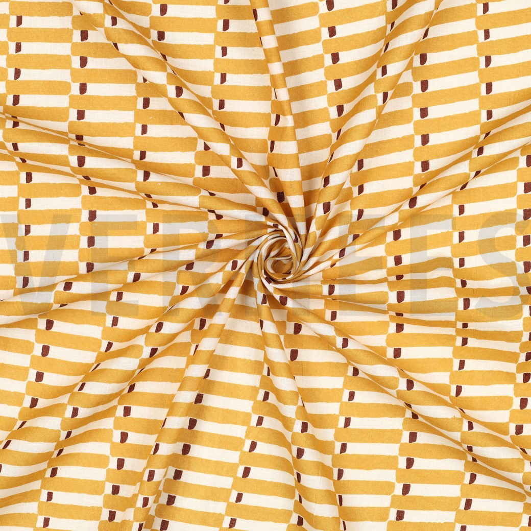 COTON IMPRIMÉ BLOCK FAIT MAIN GÉOMÉTRIQUE OCRE #7
