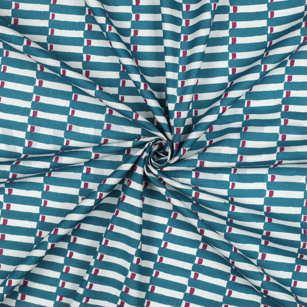 HANDCRAFTED BLOCK-PRINTED COTTON GEOMETRIC PETROL #7