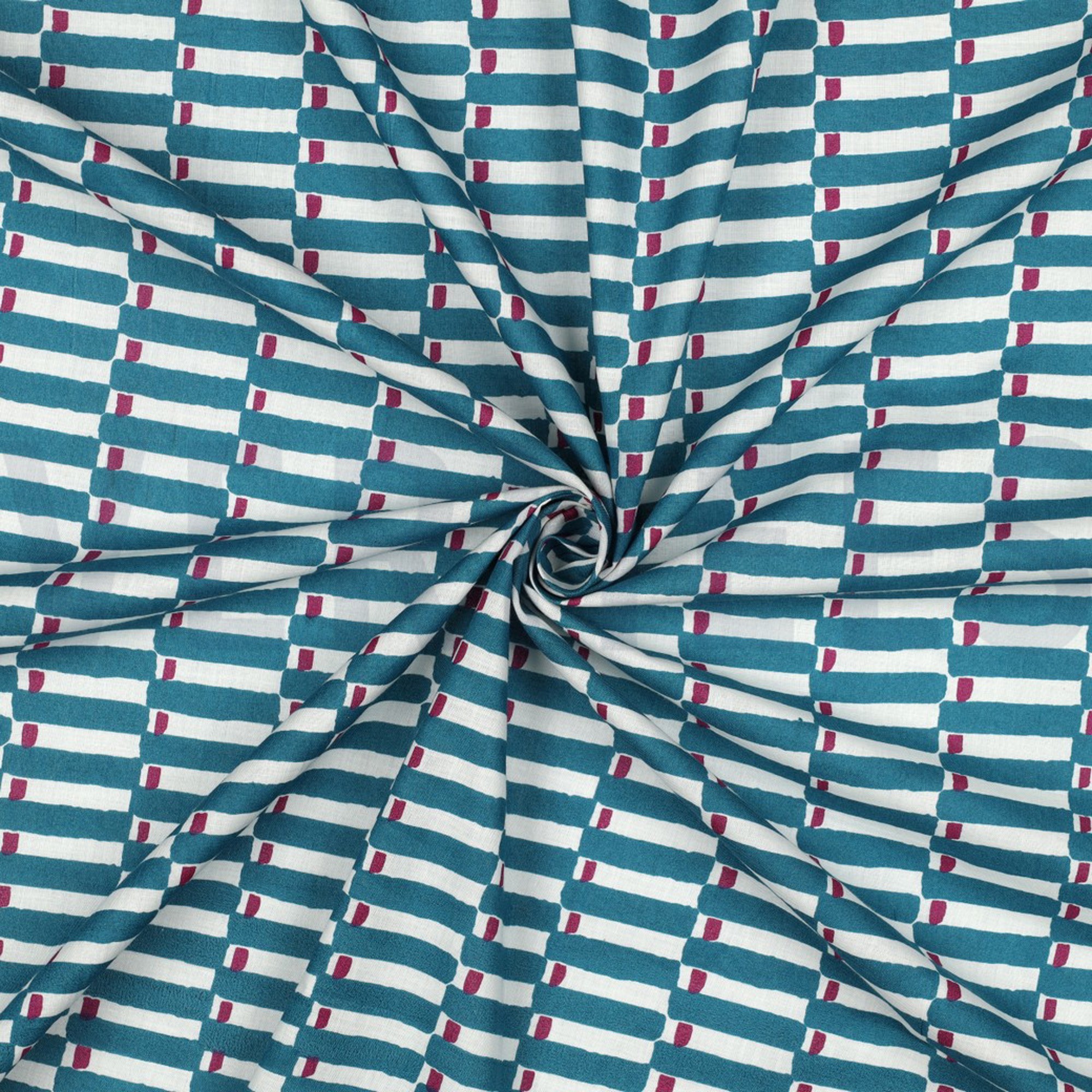 HANDGEFERTIGTE BLOCKGEDRUCKTE BAUMWOLLE GEOMETRISCH PETROL (high resolution) #3