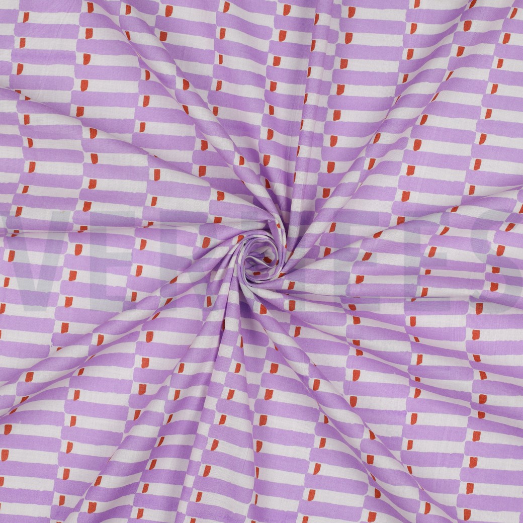 COTON IMPRIMÉ BLOCK FAIT MAIN GÉOMÉTRIQUE LILAS #7