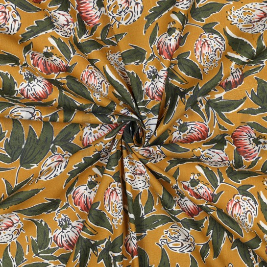 HANDCRAFTED BLOCK-PRINTED COTTON FLOWERS OCHRE #7