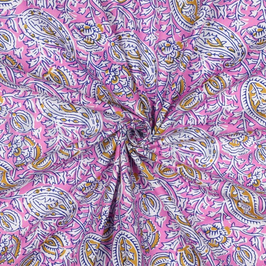 HANDGEFERTIGTE BLOCKGEDRUCKTE BAUMWOLLE PAISLEY ROSA #7