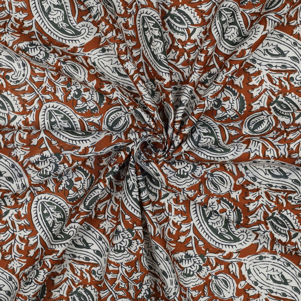 HANDCRAFTED BLOCK-PRINTED COTTON PAISLEY COGNAC #7