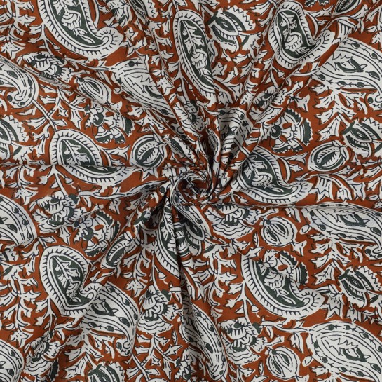 HANDGEMAAKTE BLOKPRINT KATOEN PAISLEY COGNAC #7