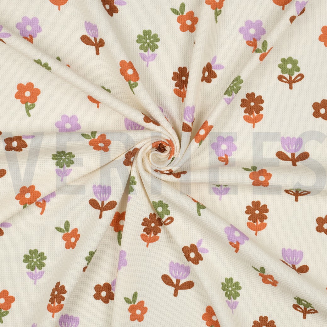 JERSEY GAUFRÉ FLEURS BLANC CASSÉ #7