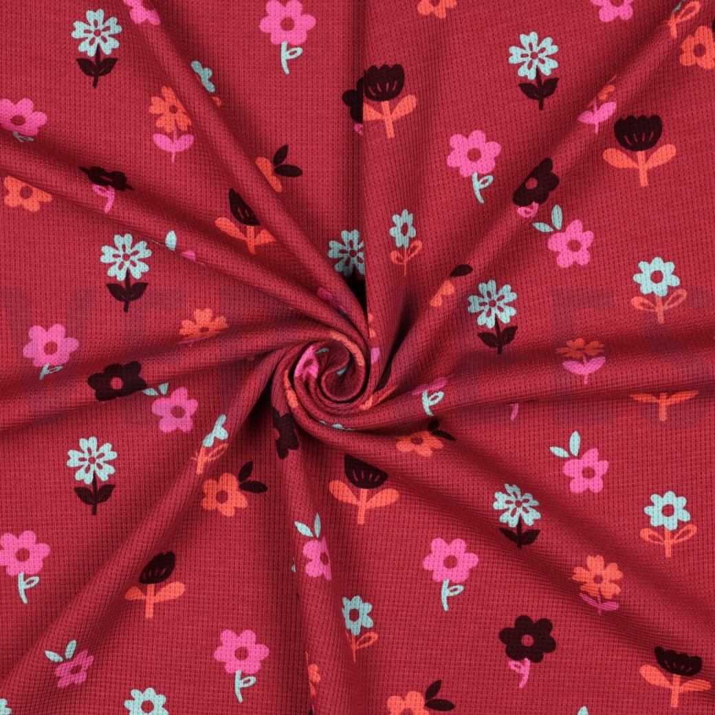 WAFFLE JERSEY FLOWERS DARK RED #7