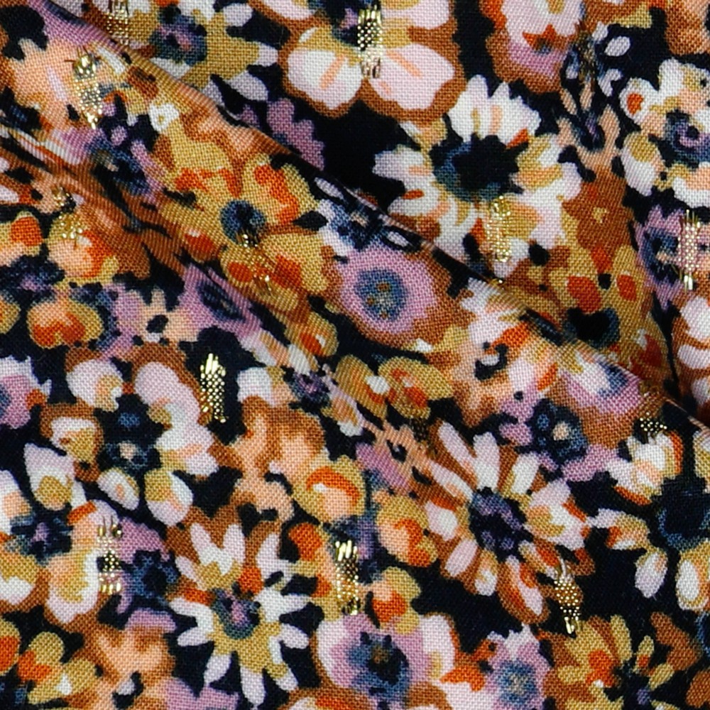 VISCOSE LUREX BLOEMEN MARINEBLAUW #7