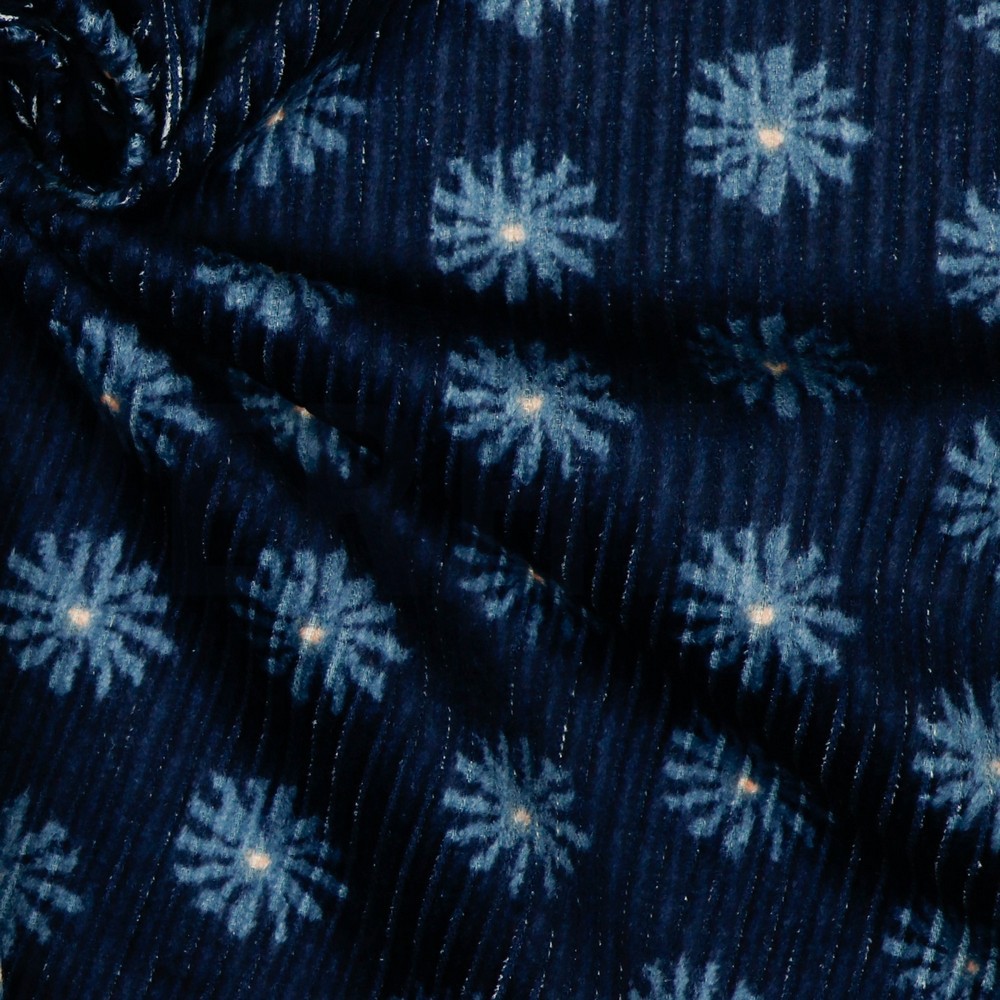 GEWASSEN RIBCORDUROY BLOEMEN MARINEBLAUW #7