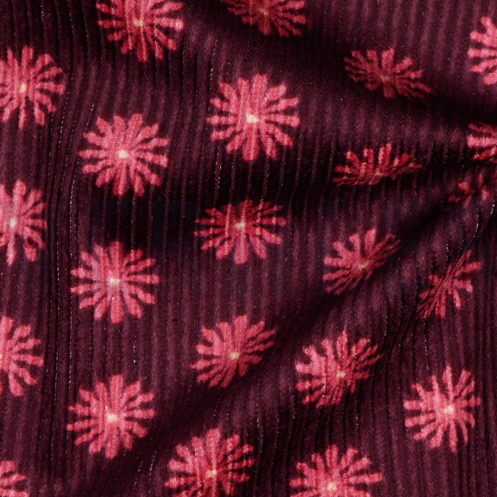 GEWASSEN RIBCORDUROY BLOEMEN AUBERGINE #7