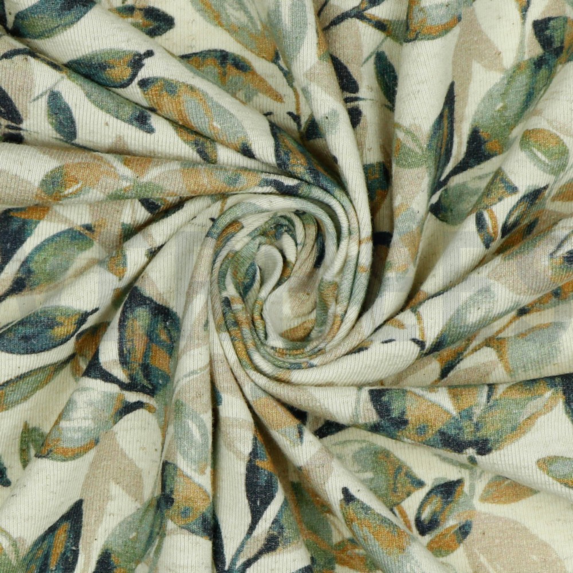 LINEN JERSEY DIGITAL LEAVES OLD GREEN/OCHRE (high resolution) #3