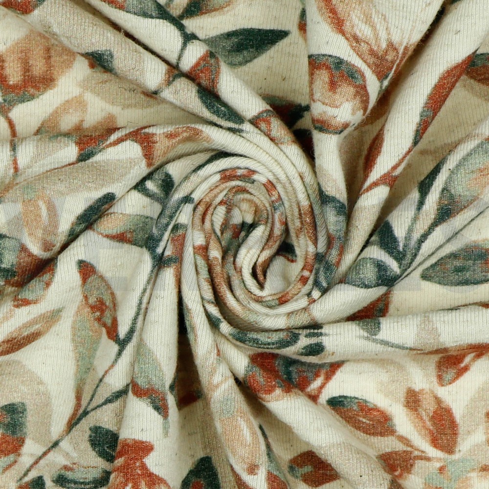 LINNEN JERSEY DIGITAAL BLADEREN TERRACOTTA #7