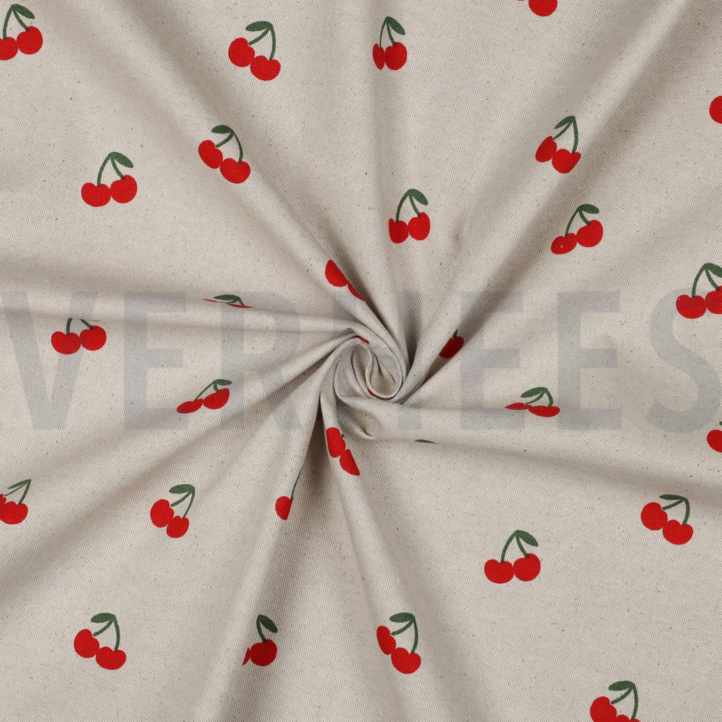 CANVAS LINEN LOOK CHERRIES NATURAL #7