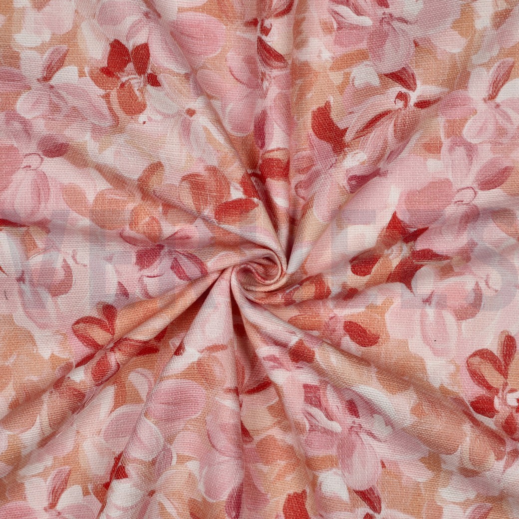 CANVAS SLUB DIGITAL FLOWERS PEACH #7