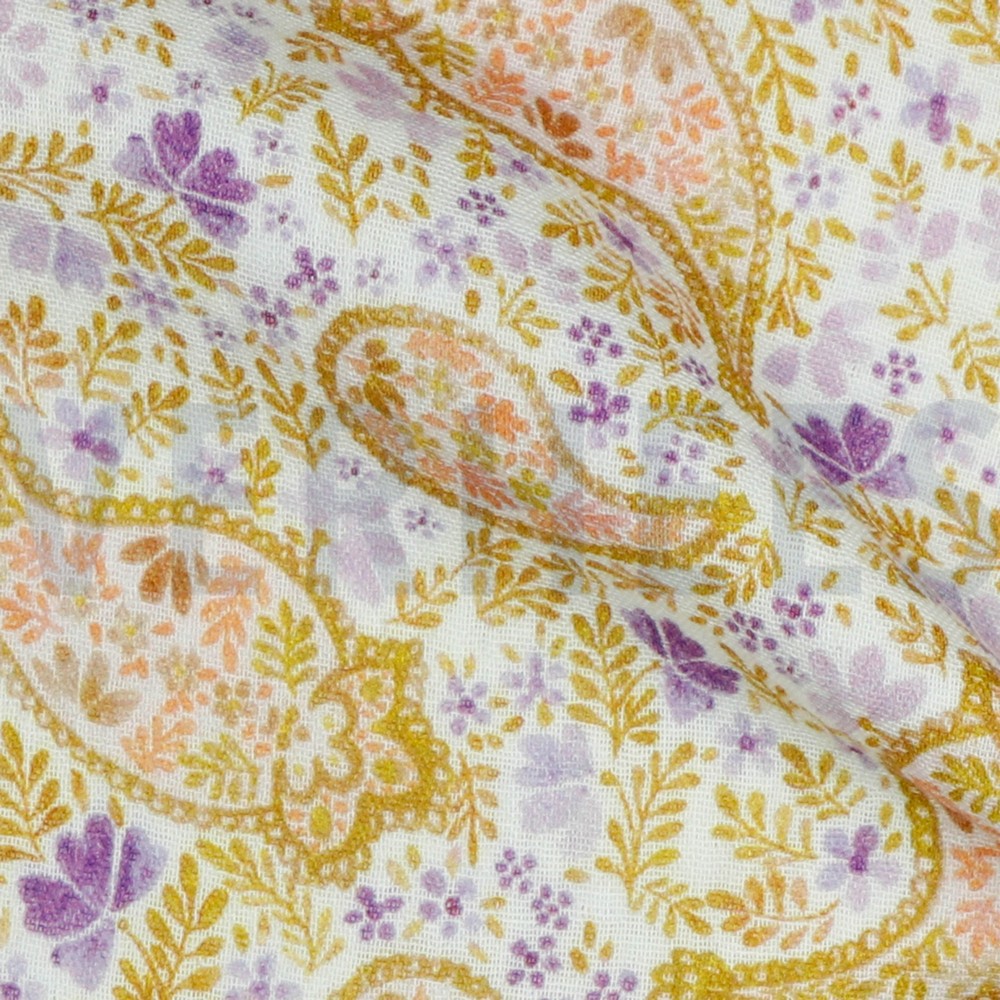 DOUBLE GAZE DE COTON PAISLEY BLANC/LAVANDE #7