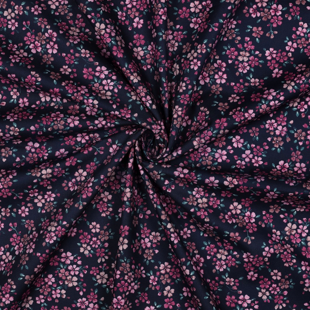 FINE POPLIN DIGITAL FLOWERS NAVY #7
