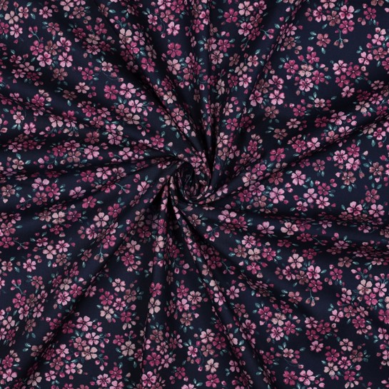 BAUMWOLLE POPELINE DIGITAL BLÜTEN MARINEBLAU #7