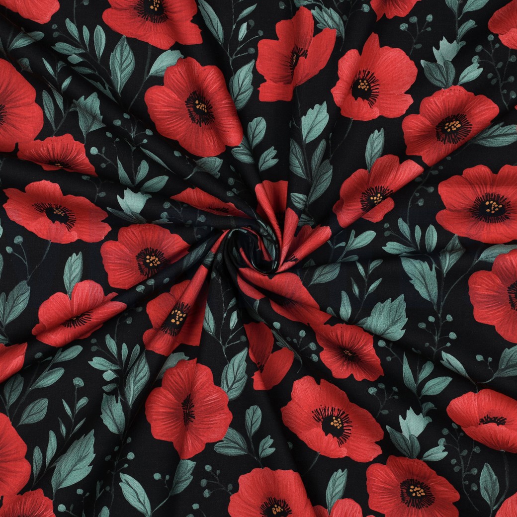 FINE POPLIN DIGITAL FLOWERS BLACK #7