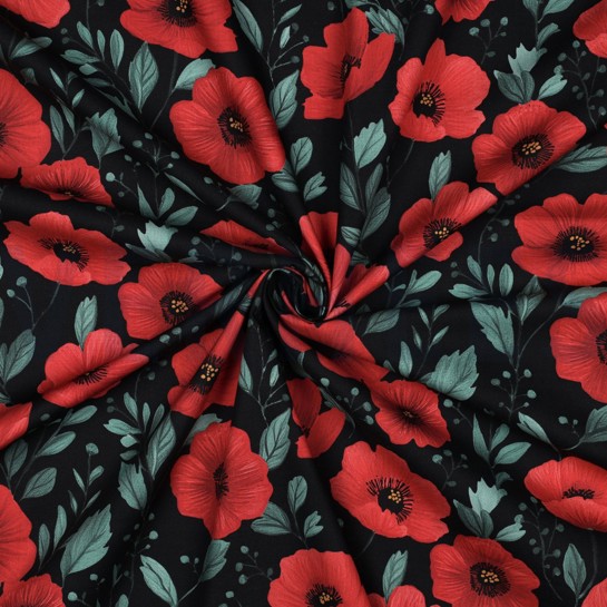 KATOENEN POPLIN DIGITAAL BLOEMEN ZWART #7