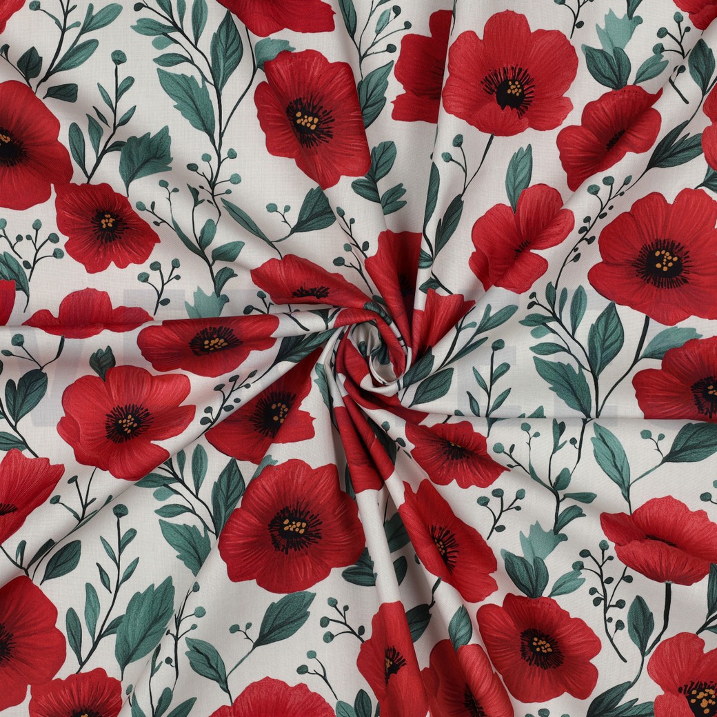 FINE POPLIN DIGITAL FLOWERS OFF WHITE #7