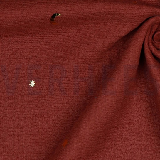 DOUBLE GAUZE FOIL MOON AND STARS BURGUNDY #7
