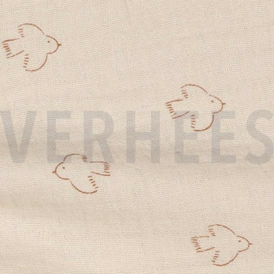 DOUBLE GAUZE BIRDS LIGHT SALMON #7