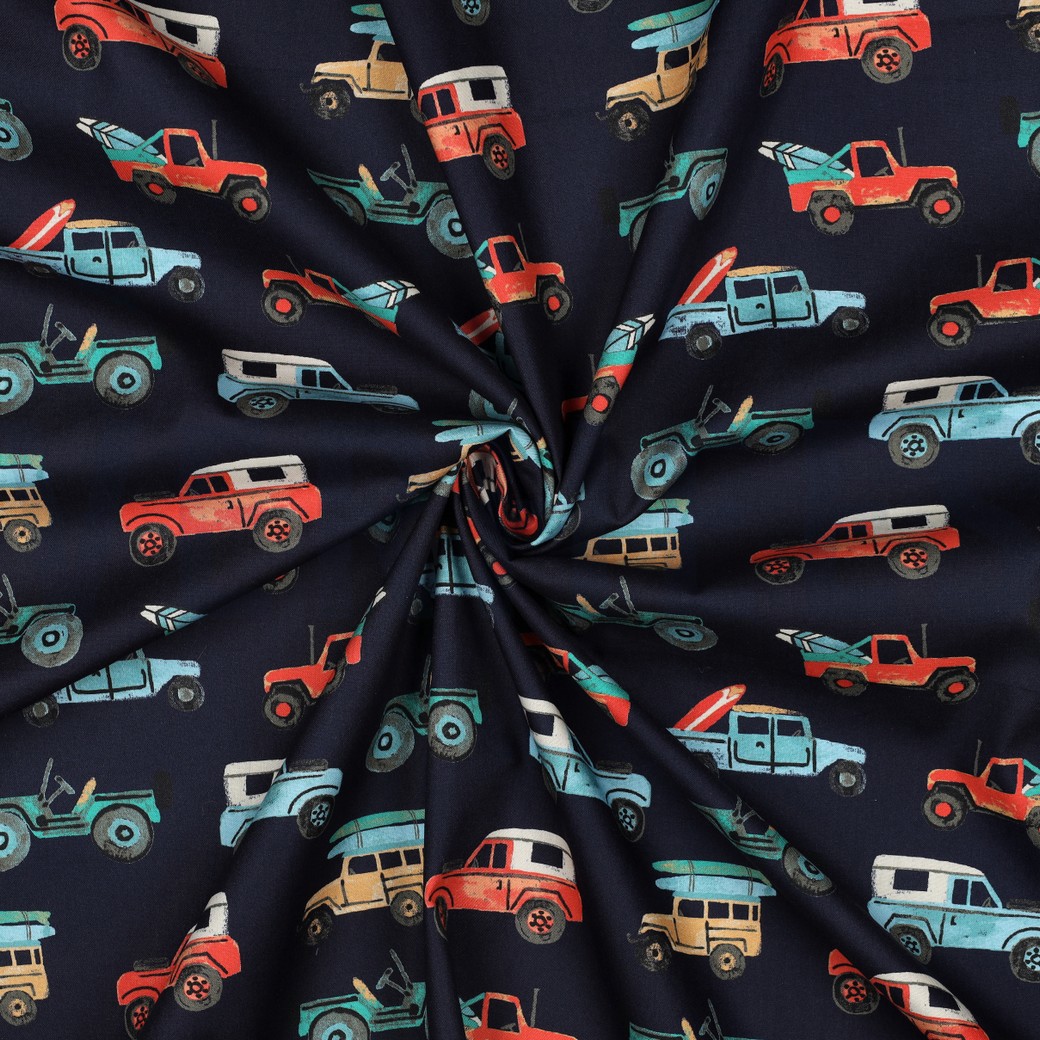FINE POPLIN DIGITAL CARS NAVY #7
