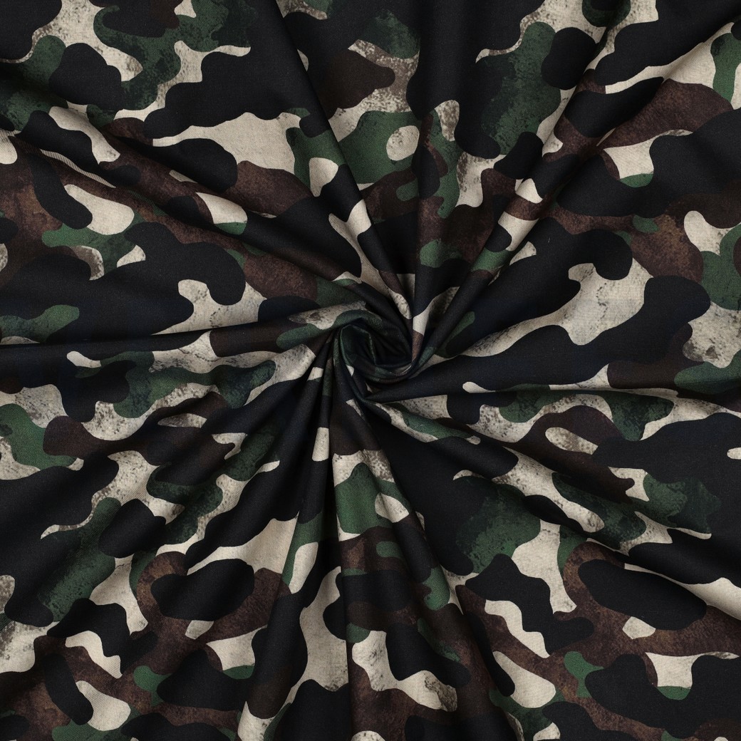 POPELINE DE COTON TISSAGE FIN DIGITAL CAMOUFLAGE VERT #7