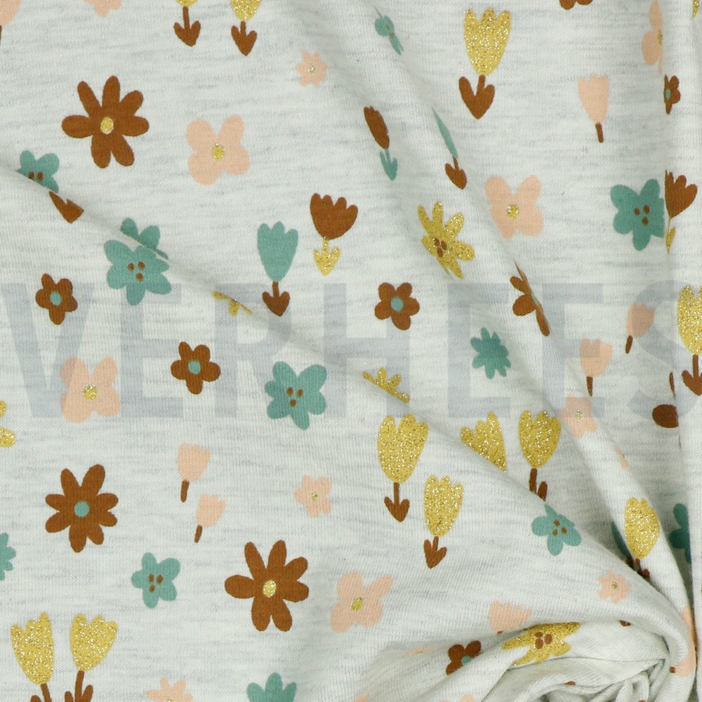 JERSEY MELANGE GLITTER SMALL FLOWERS ECRU MELANGE #7