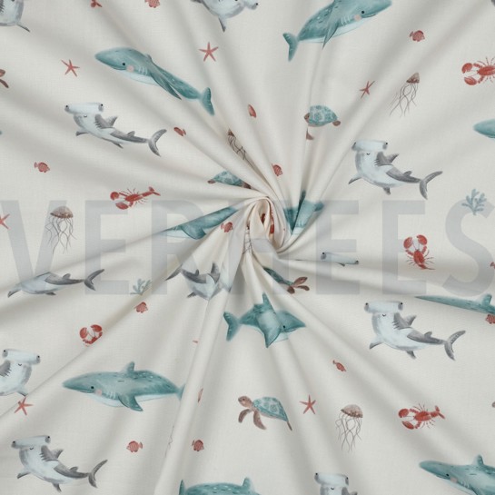 POPELINE DE COTON DIGITAL CÔTE VIE MARINE BLANC CASSÉ #7