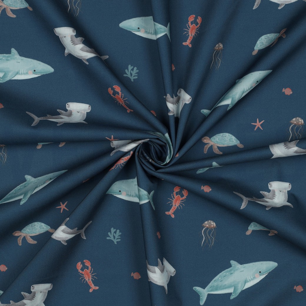 FINE POPLIN DIGITAL SEA LIFE PETROL #7