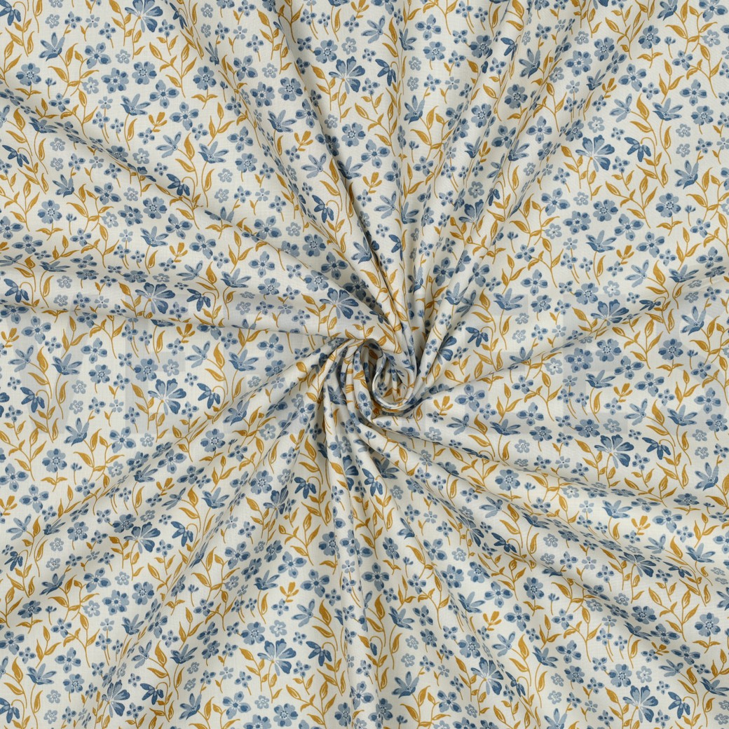 FINE POPLIN FLOWERS BLUE #7