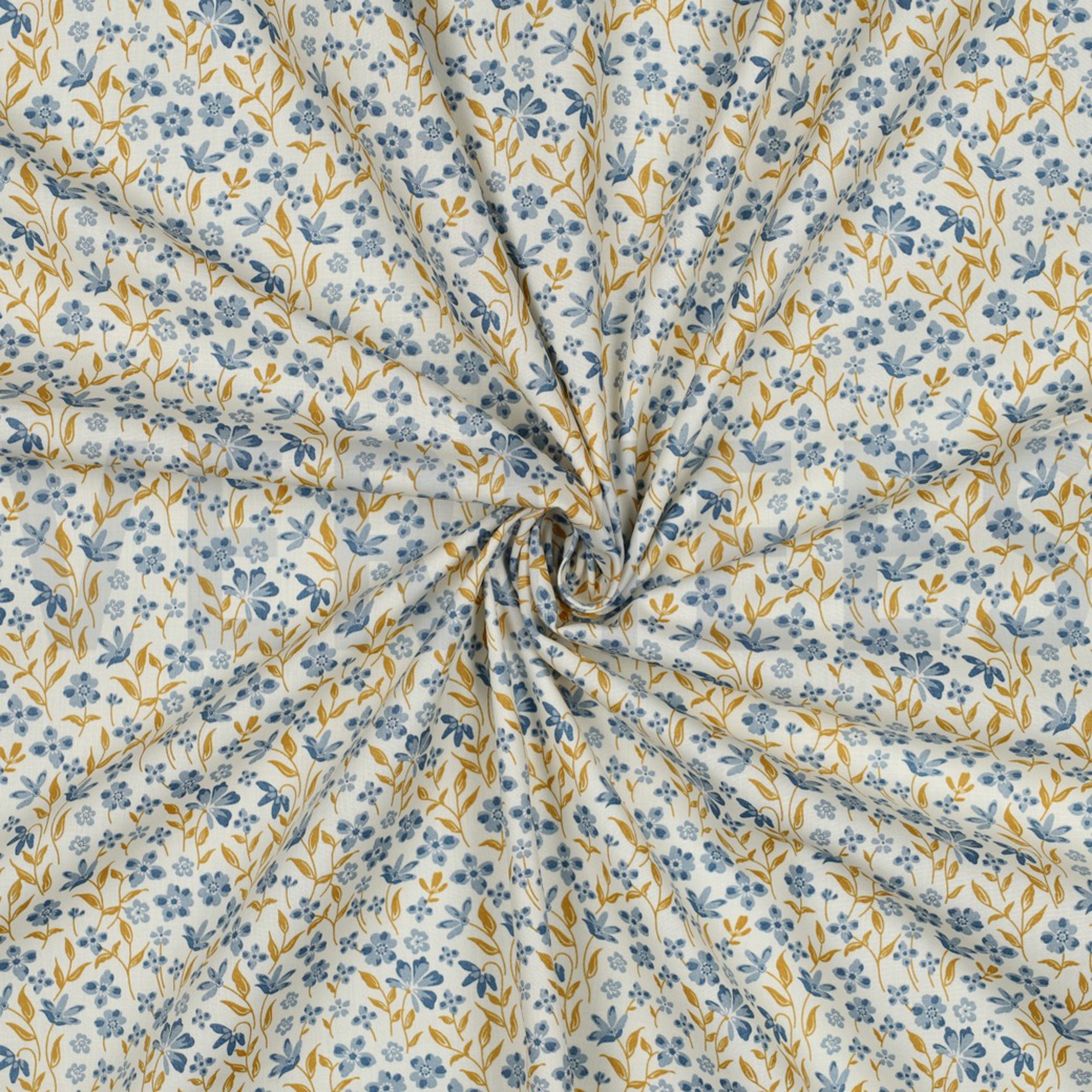 POPELINE DE COTON FLEURS BLEU (high resolution) #3