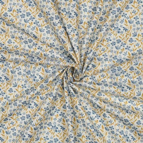 POPELINE DE COTON FLEURS BLEU #7