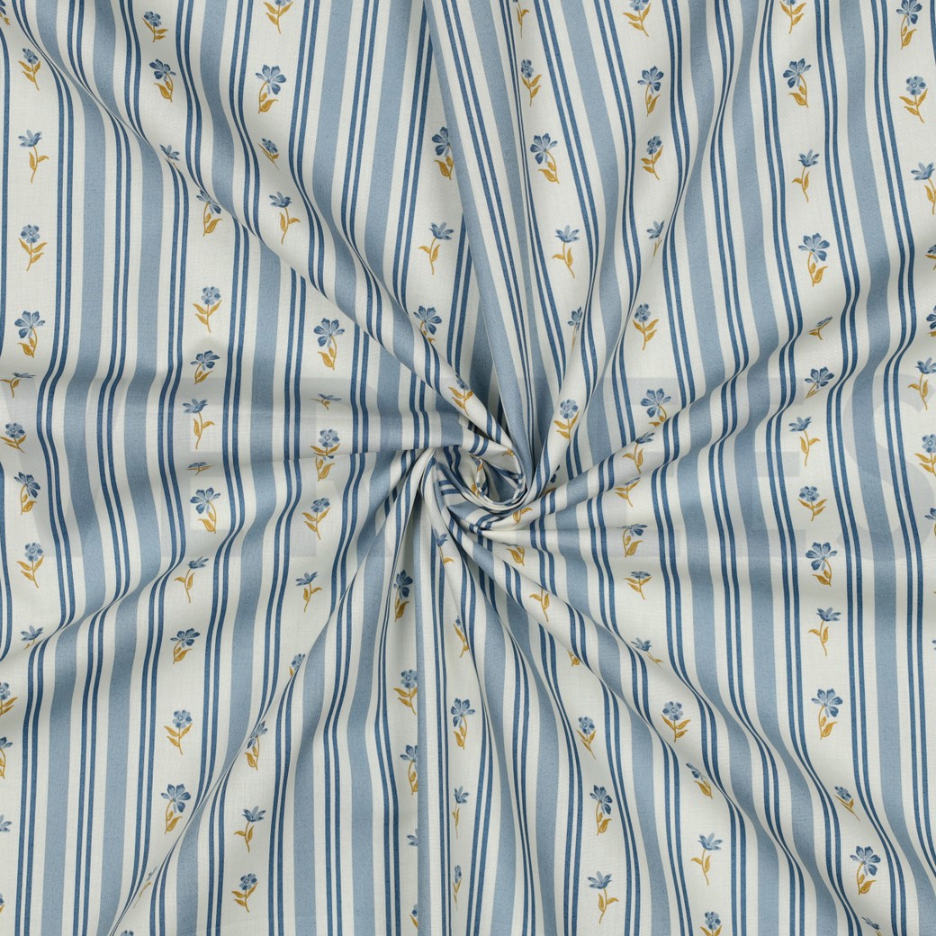 FINE POPLIN FLOWERS BLUE #7