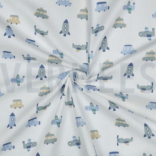 KATOENEN POPLIN VOERTUIGEN WIT #7